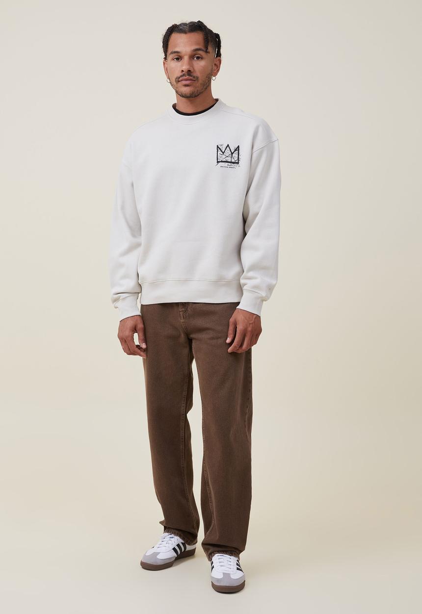 Cotton On - Basquiat oversized crew sweater - lcn bsq ivory/crown