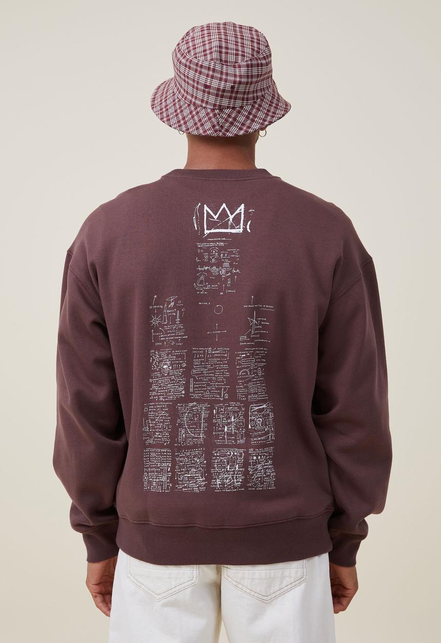 Cotton On - Basquiat oversized crew sweater - lcn bsq woodchip/sketch book