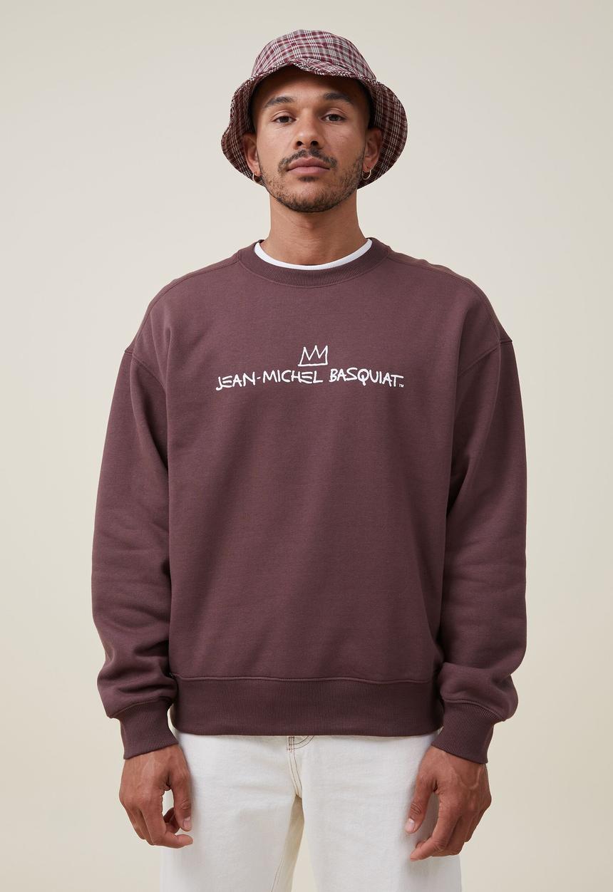 Cotton On - Basquiat oversized crew sweater - lcn bsq woodchip/sketch book