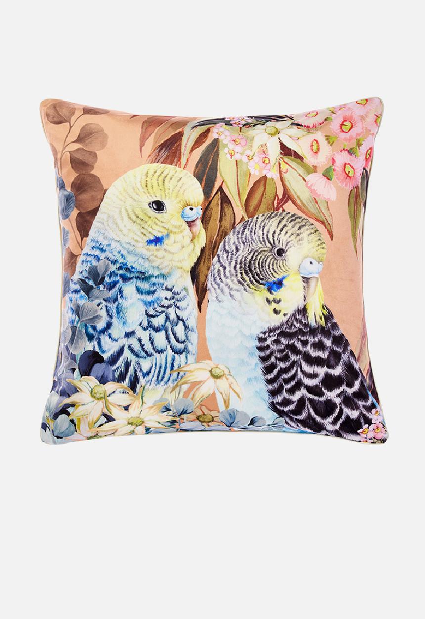 Linen House - Budgie Cushion Cover - Caramel