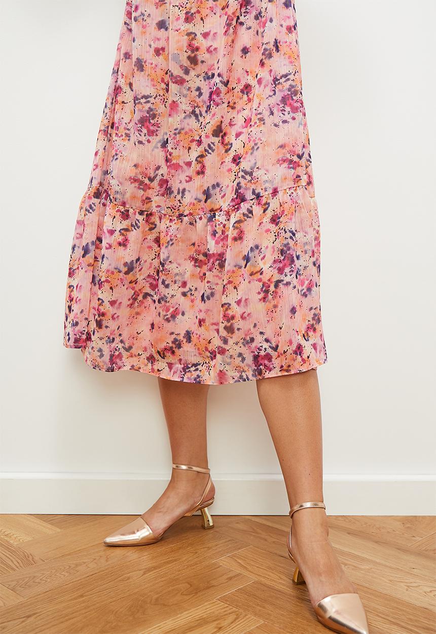 edit - Chiffon fit & flare balloon sleeve midi dress - blush smudge