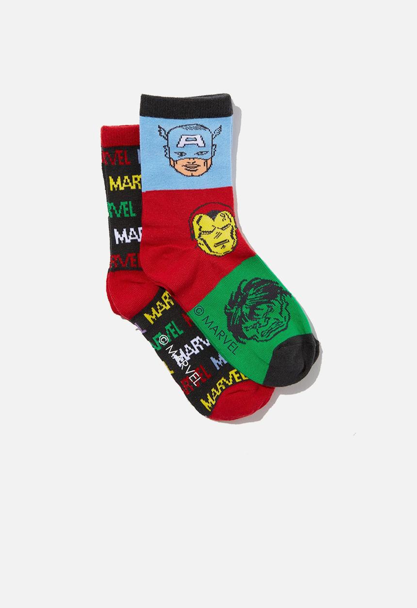 Cotton On - 2 Pack Lcn Crew Sock - Lcn Mar Team Avengers/Storm Grey Marle