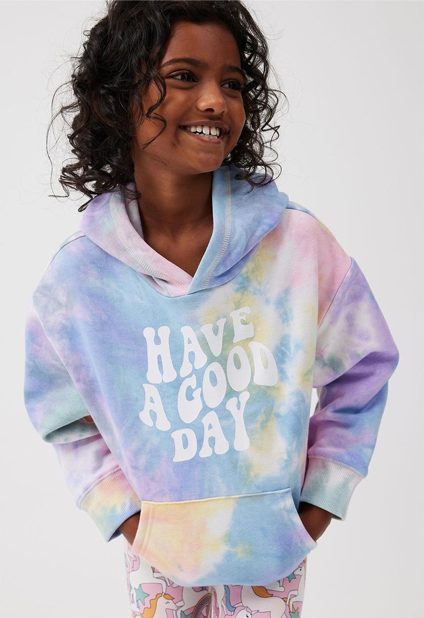 Cotton On - Emerson slouch hoodie - rainbow tie dye/have a good day