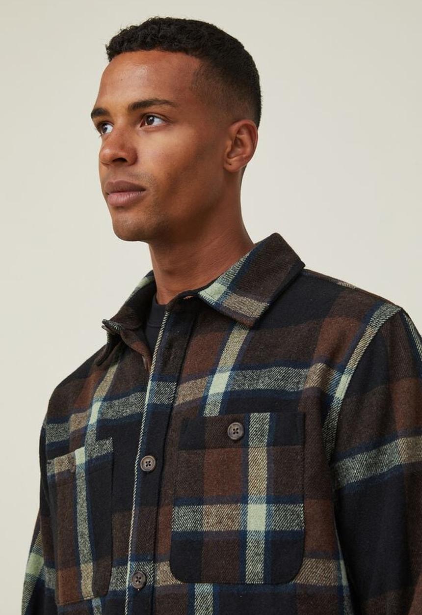 Cotton On - Heavy overshirt - black tan window check