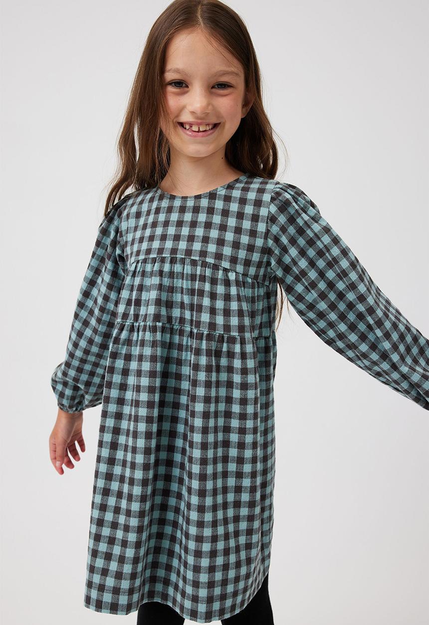 Cotton On - Mila long sleeve dress - dusty aqua gingham