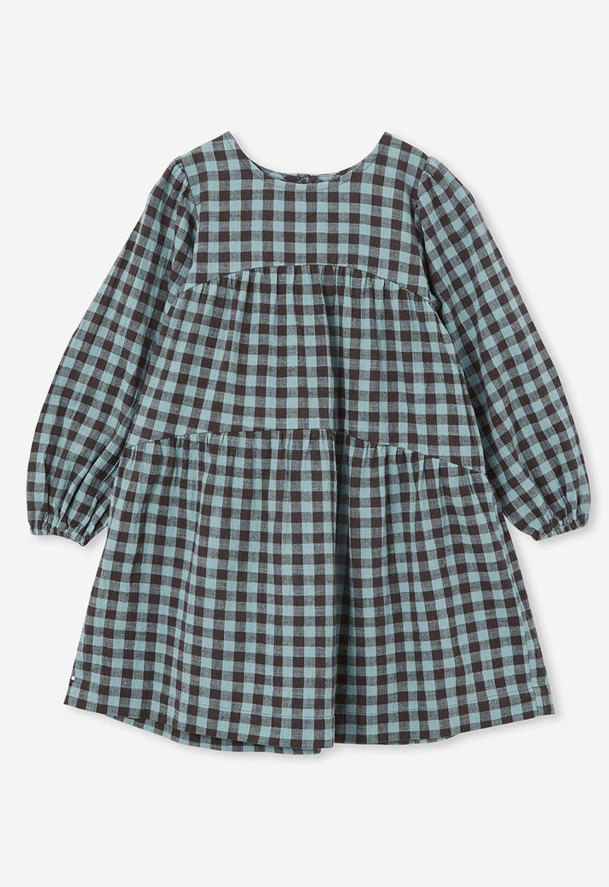 Cotton On - Mila long sleeve dress - dusty aqua gingham