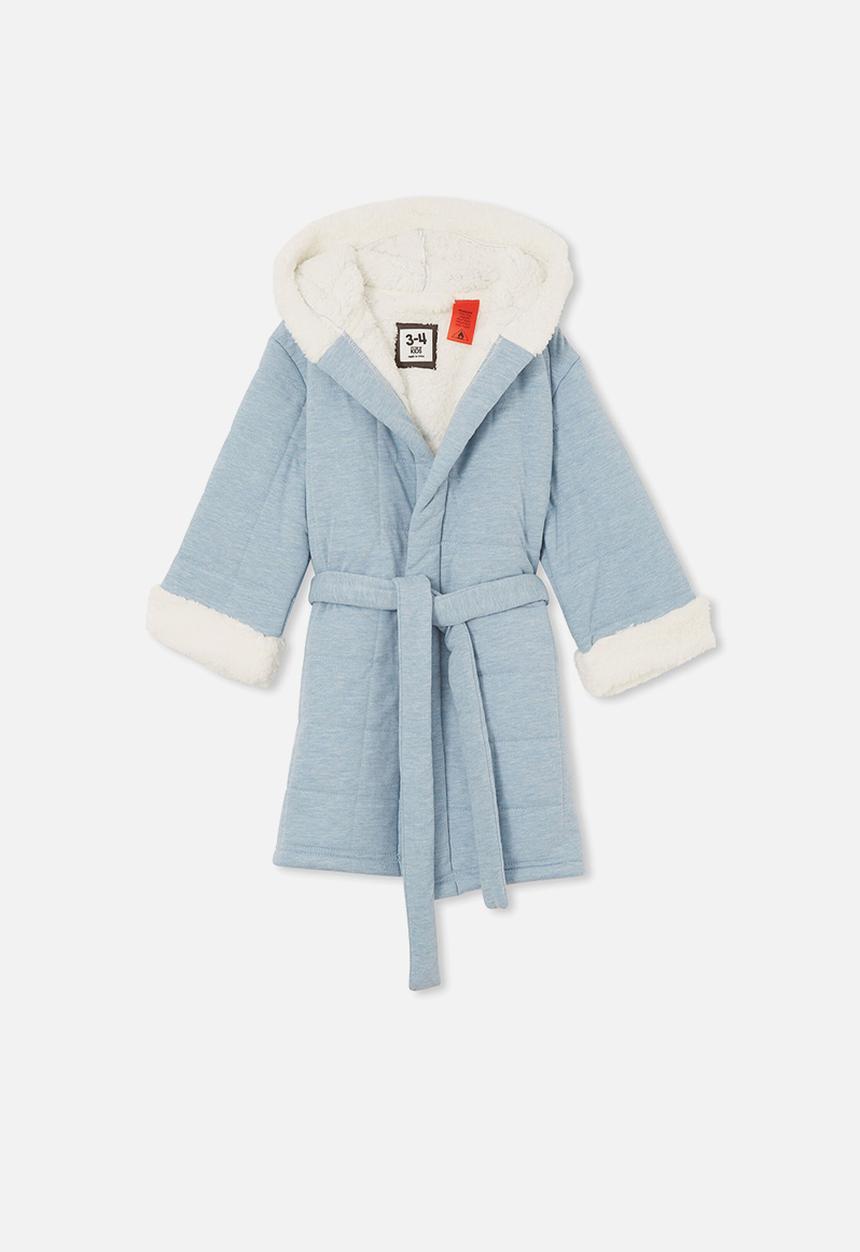 Cotton On - Boys hooded long sleeve quilted gown - dusty blue/vanilla contrast