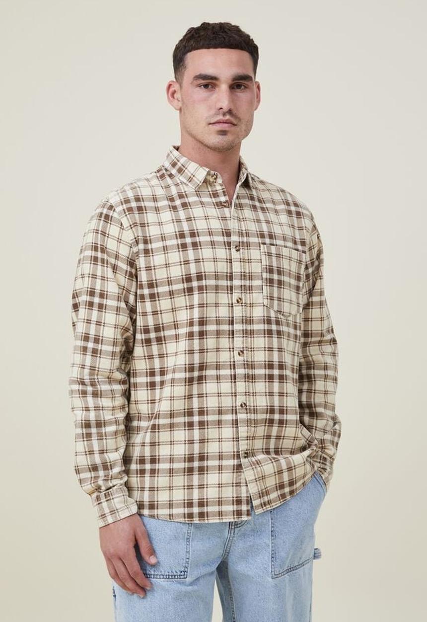 Cotton On - Boston long sleeve shirt - washed yellow check
