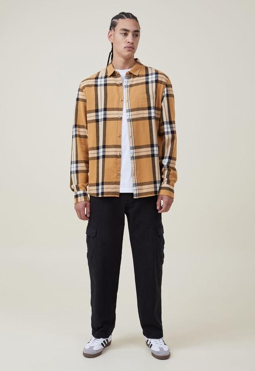 Cotton On - Boston long sleeve shirt - mustard big check