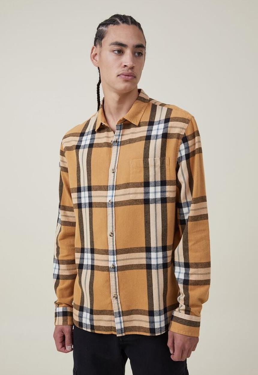 Cotton On - Boston long sleeve shirt - mustard big check