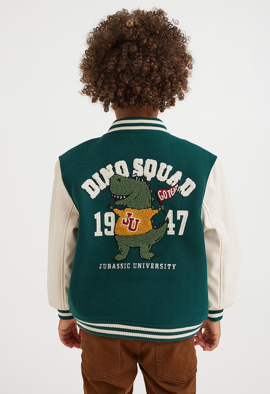 H&M - Appliquéd baseball jacket - dark green/dino squad