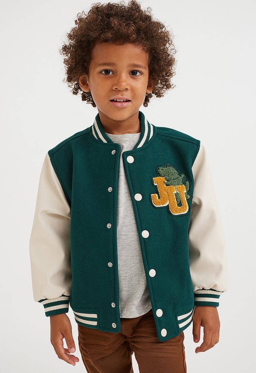 H&M - Appliquéd baseball jacket - dark green/dino squad