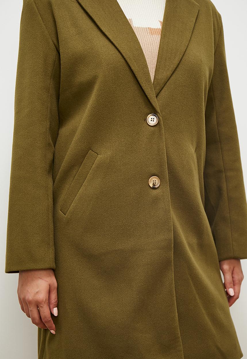 edit - Midi single breasted coat - olive