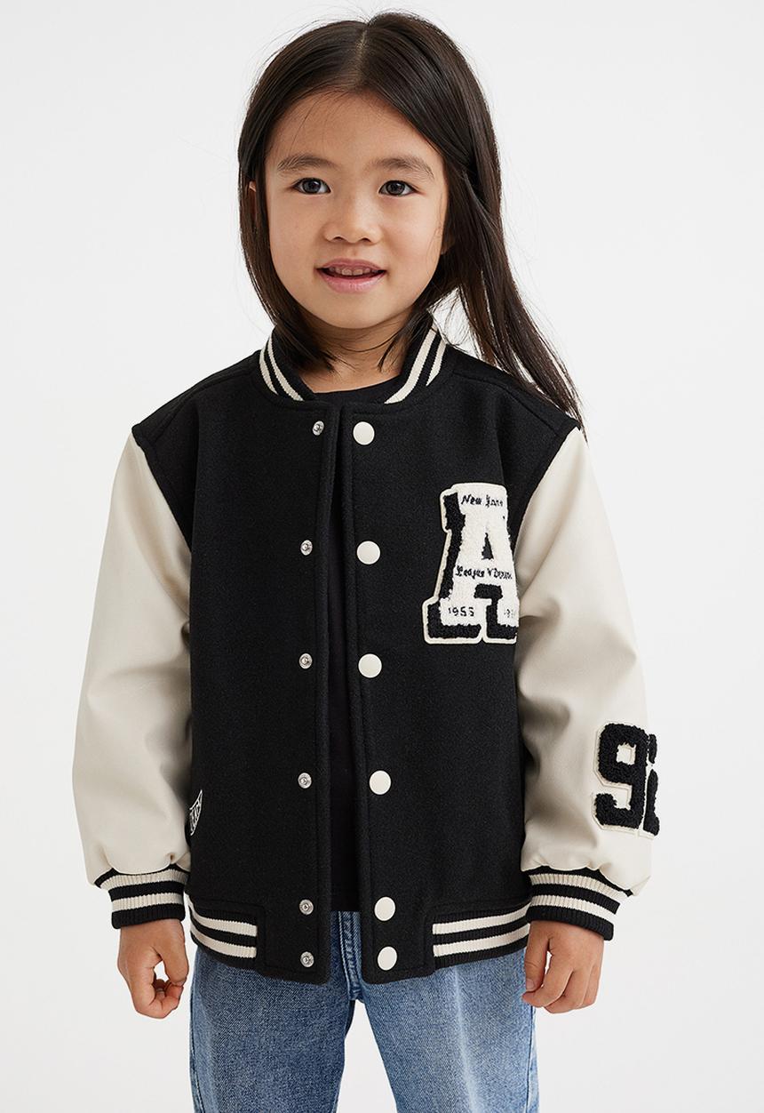 H&M - Appliquéd baseball jacket - black/new york