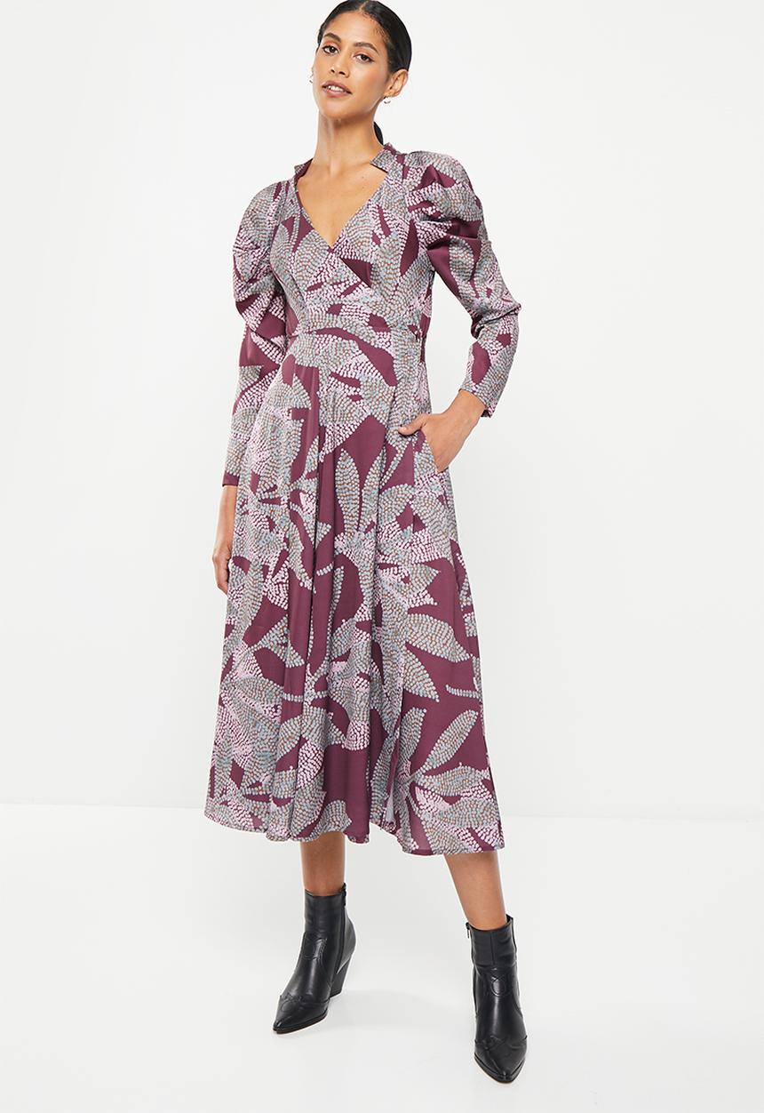 AMANDA LAIRD CHERRY - Villiera dress - maroon / taupe / blush floral