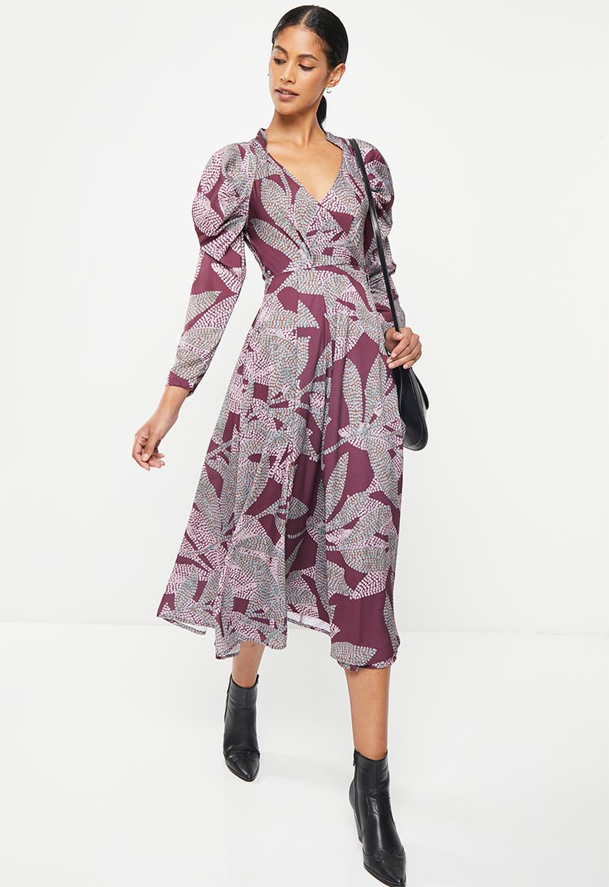 AMANDA LAIRD CHERRY - Villiera dress - maroon / taupe / blush floral