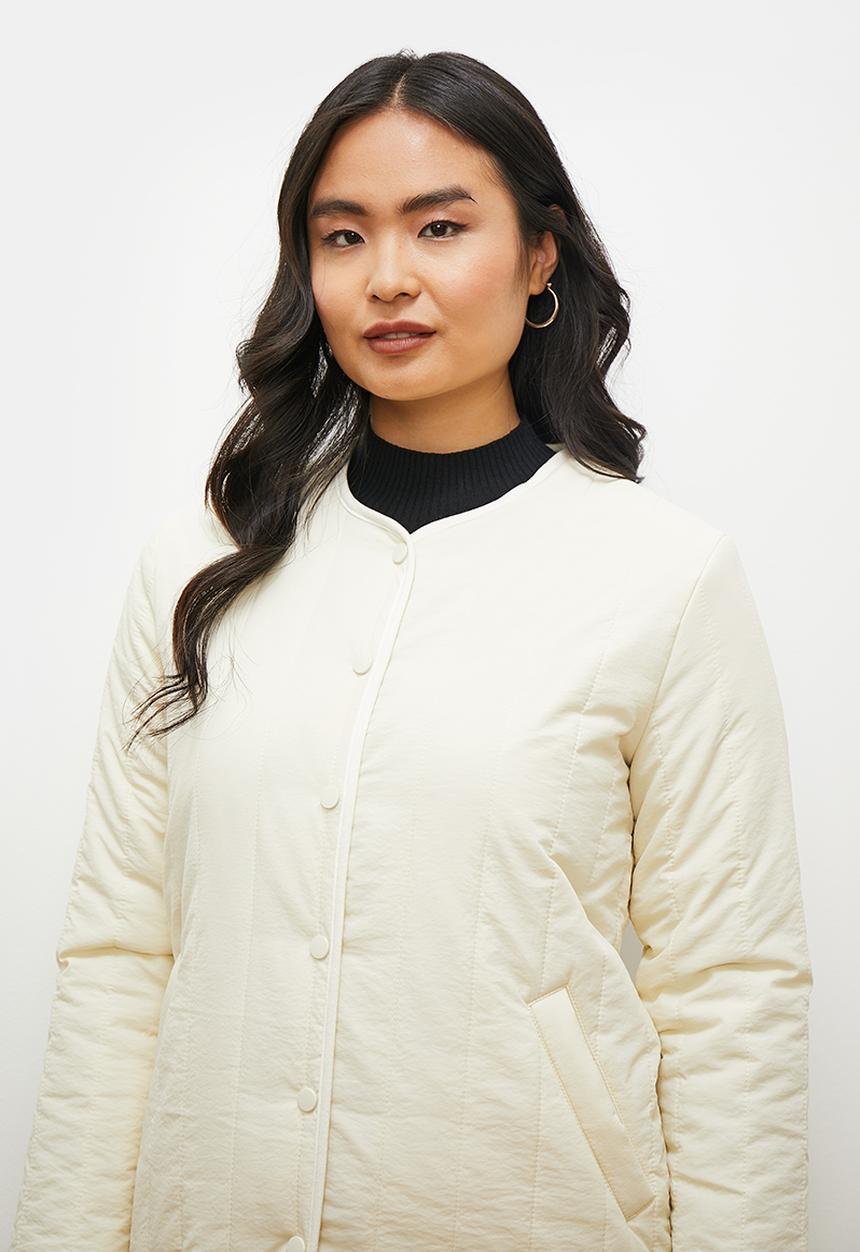 edit - Collarless puffer coat - ecru