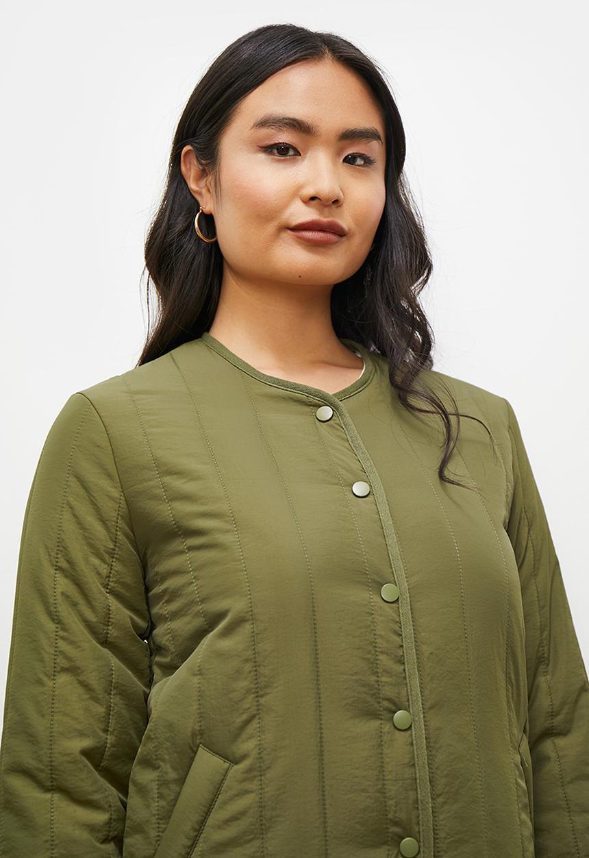 edit - Collarless puffer coat - olive