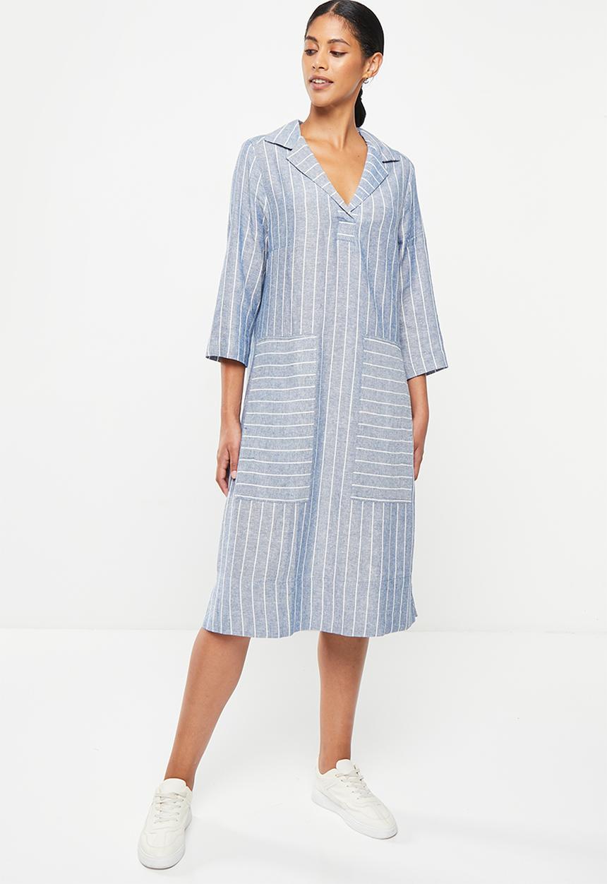 AMANDA LAIRD CHERRY - Bassonia dress - sky & white woven stripe