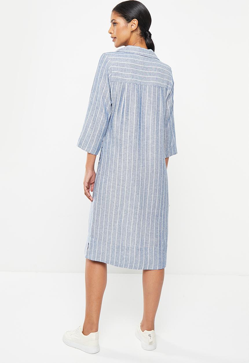 AMANDA LAIRD CHERRY - Bassonia dress - sky & white woven stripe