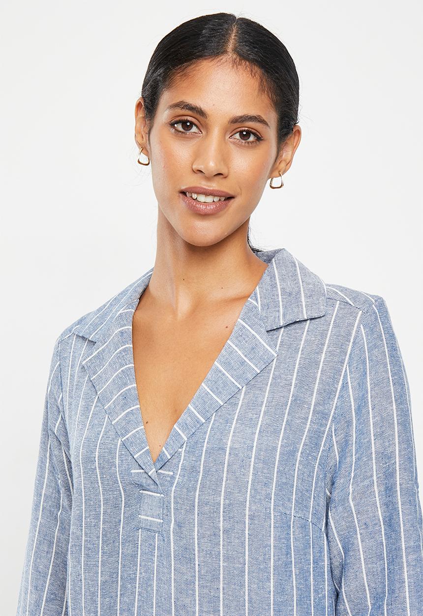 AMANDA LAIRD CHERRY - Bassonia dress - sky & white woven stripe