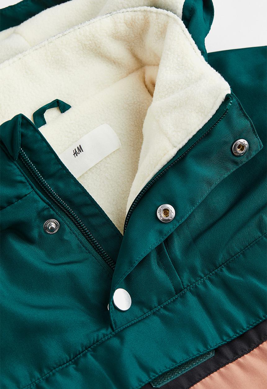 H&M - Fleece-lined popover jacket - dark green/block-coloured