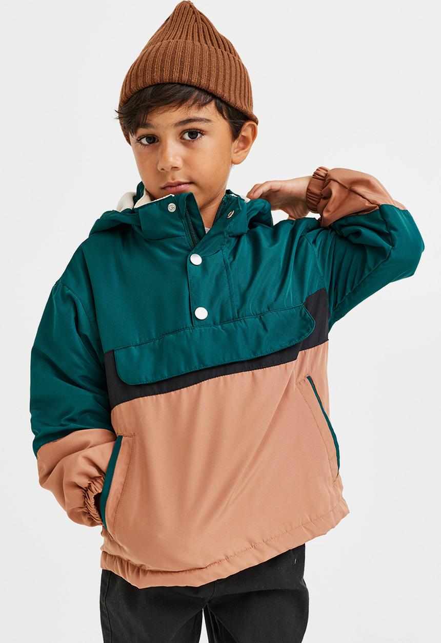 H&M - Fleece-lined popover jacket - dark green/block-coloured