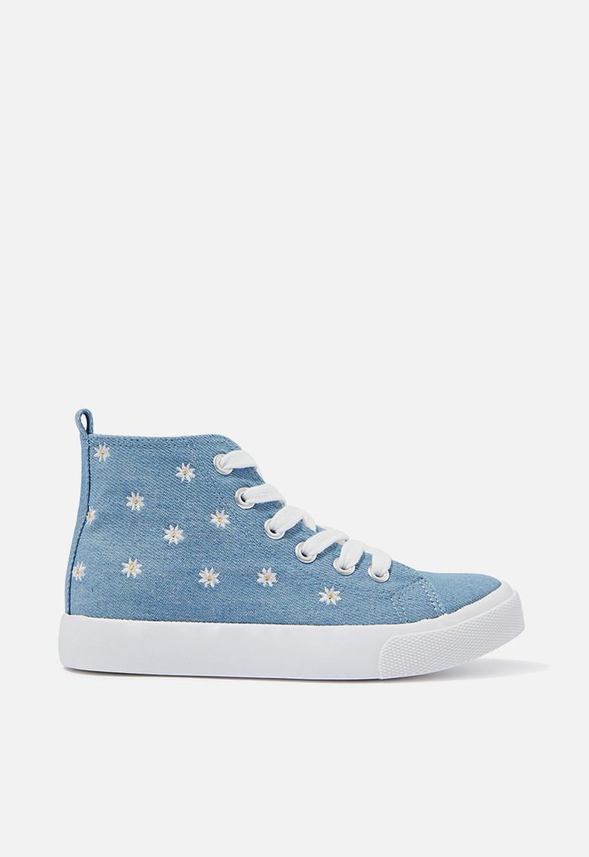 Cotton On - Classic canvas high top trainer - daisy denim embroidery