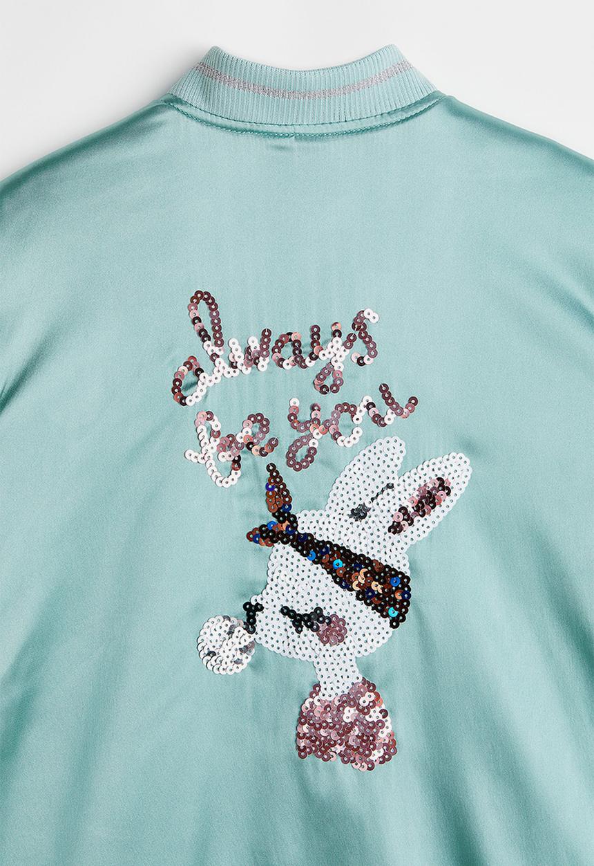 H&M - Sequin-motif satin bomber jacket - light turquoise/rabbit