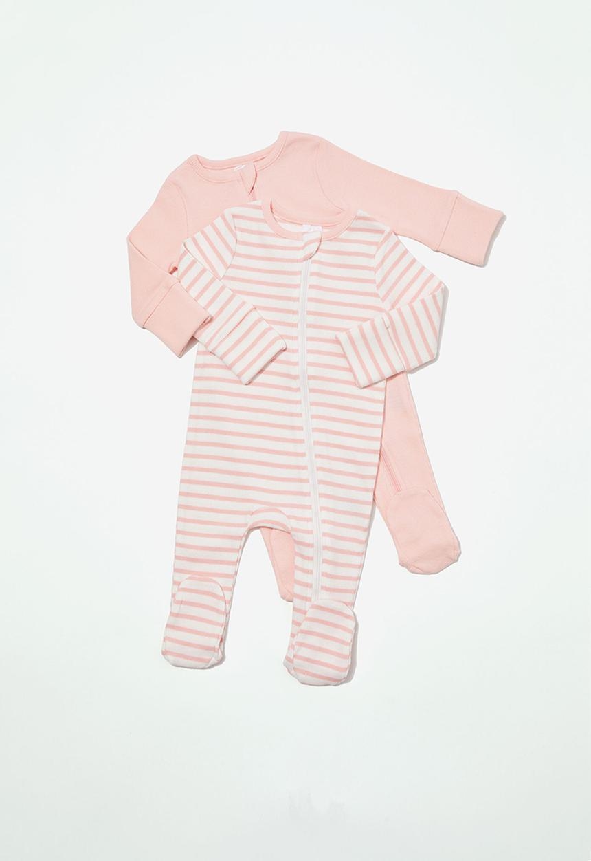 Cotton On - 2 Pack essentials zip romper - pinky
