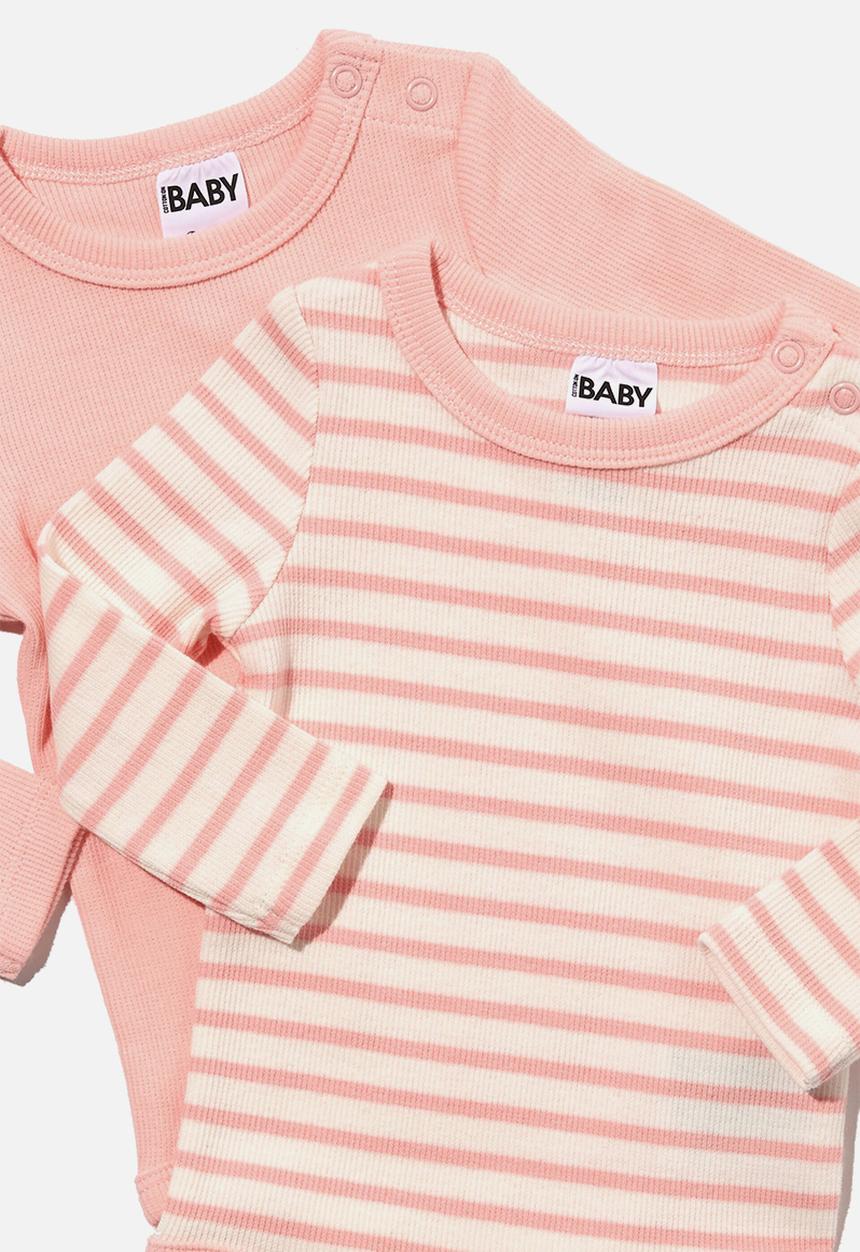 Cotton On - 2 Pack essentials long sleeve bubbysuit - pinky