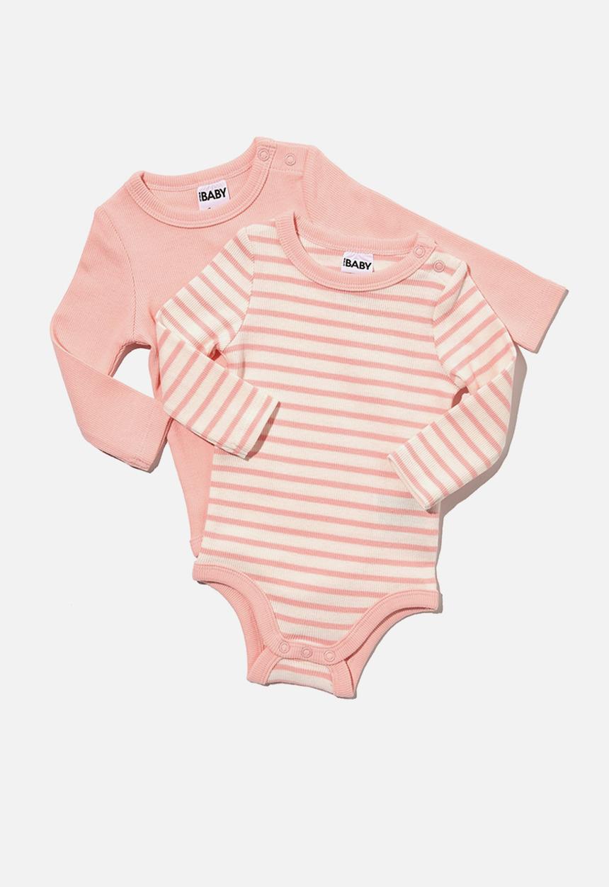 Cotton On - 2 Pack essentials long sleeve bubbysuit - pinky