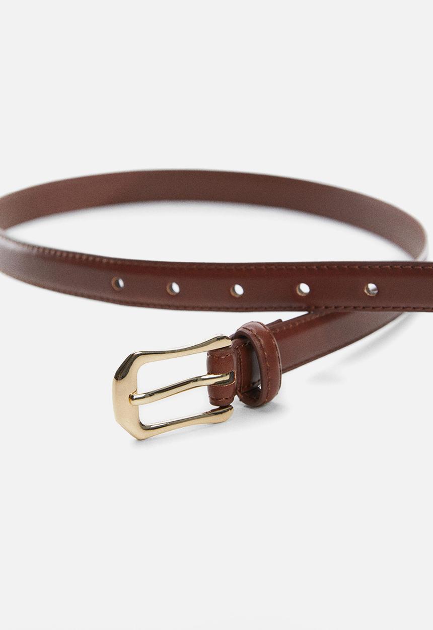 MANGO - Rectangular buckle belt - brown