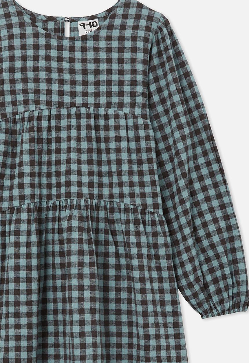 Cotton On - Julia long sleeve dress - dusty aqua gingham