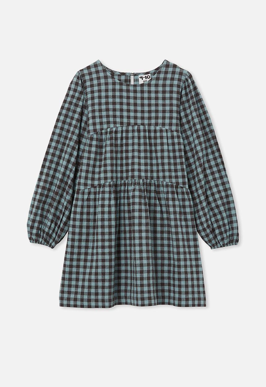 Cotton On - Julia long sleeve dress - dusty aqua gingham