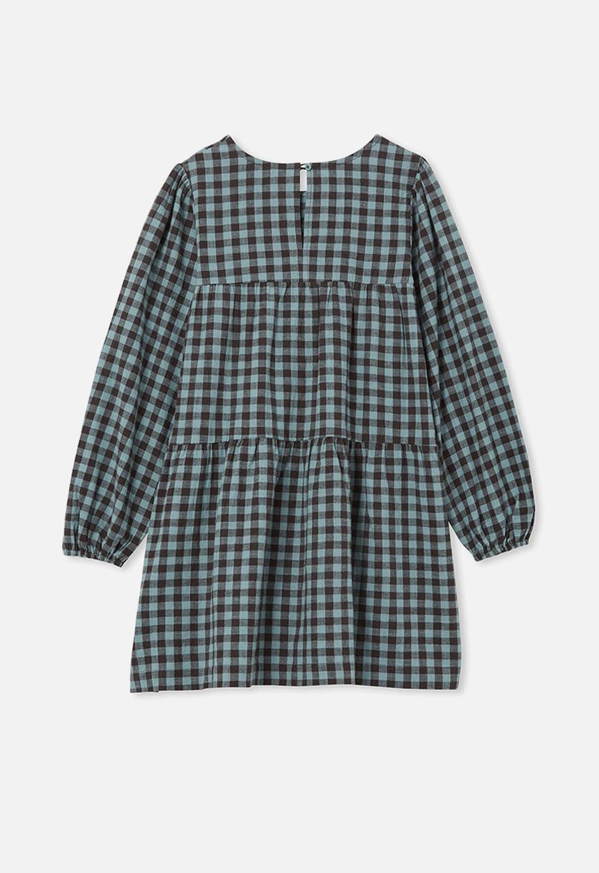 Cotton On - Julia long sleeve dress - dusty aqua gingham