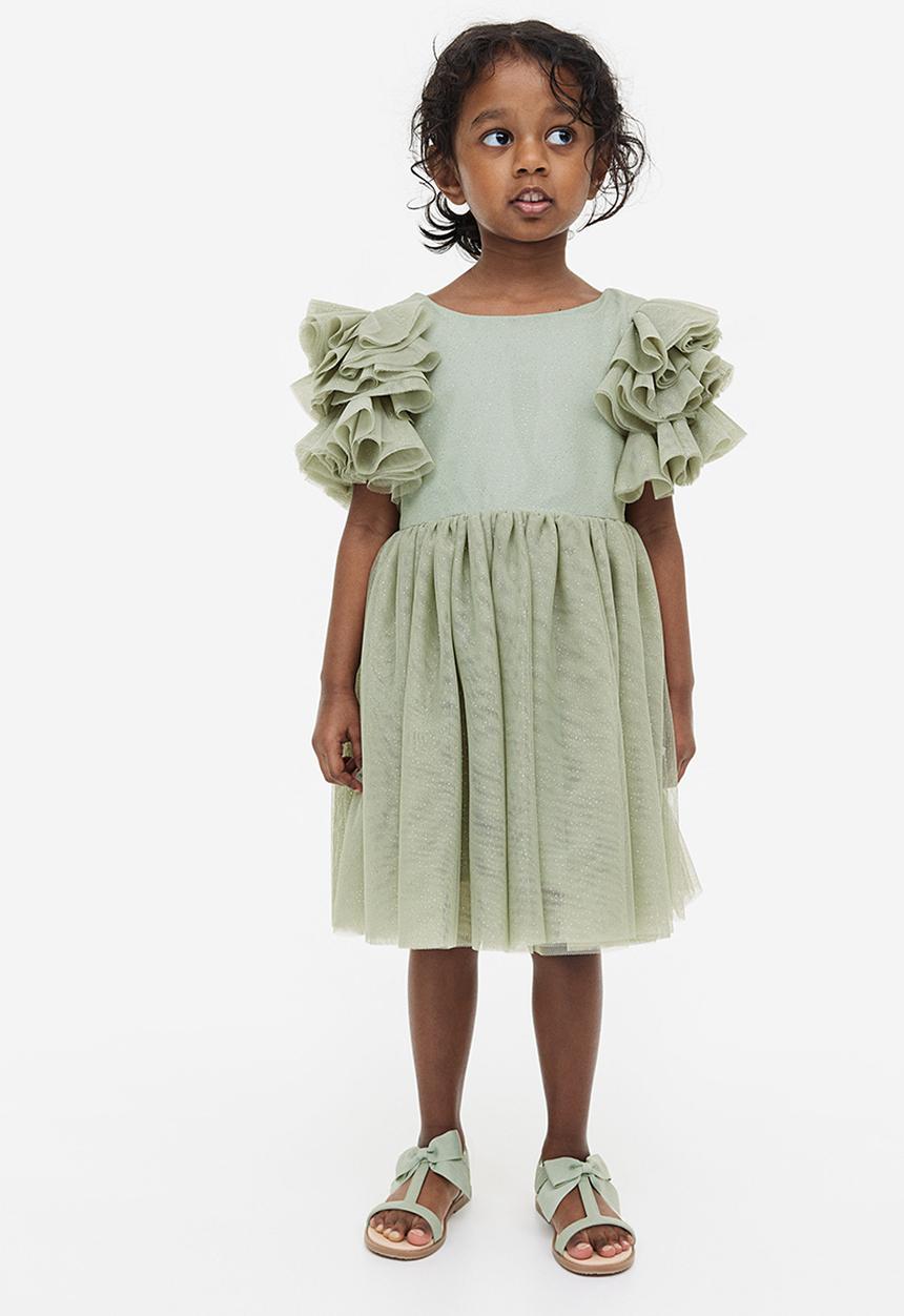 H&M - Flutter-sleeved tulle dress - green