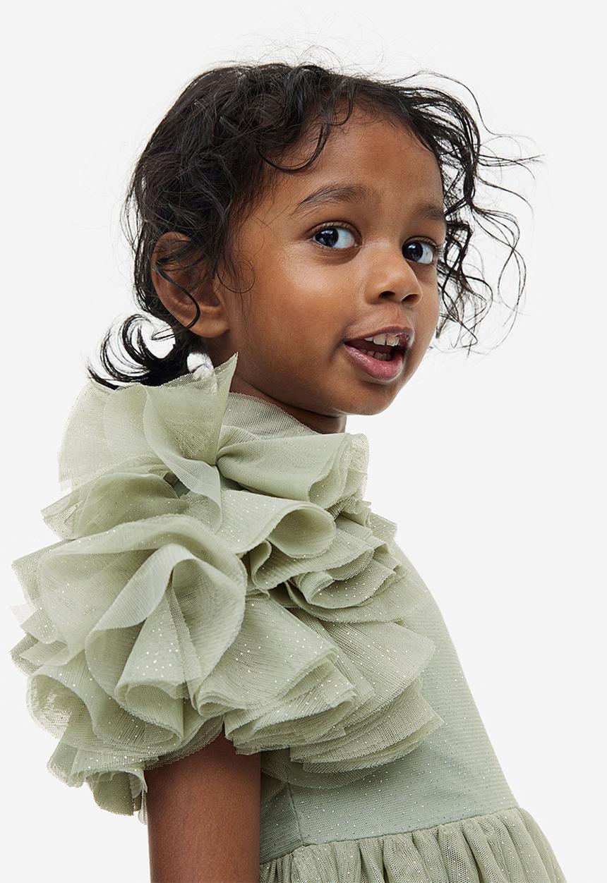 H&M - Flutter-sleeved tulle dress - green