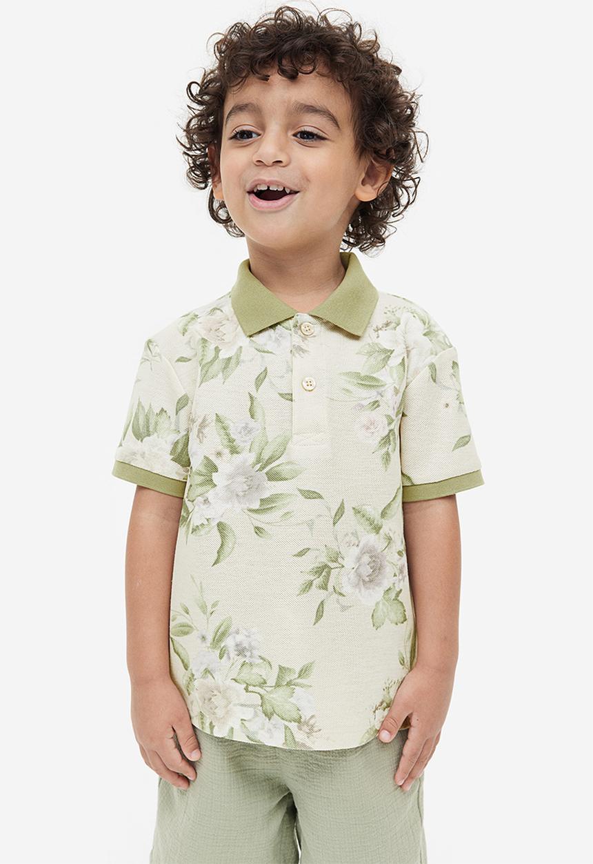 H&M - Cotton piqué polo shirt - light beige/floral