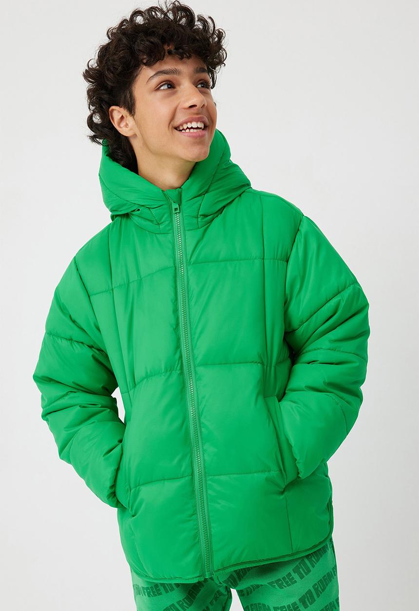 Cotton On - Super hooded puffer jacket - green splash