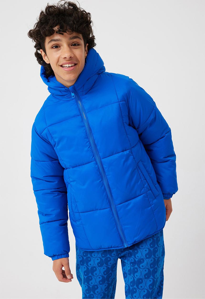 Cotton On - Super hooded puffer jacket - blue punch