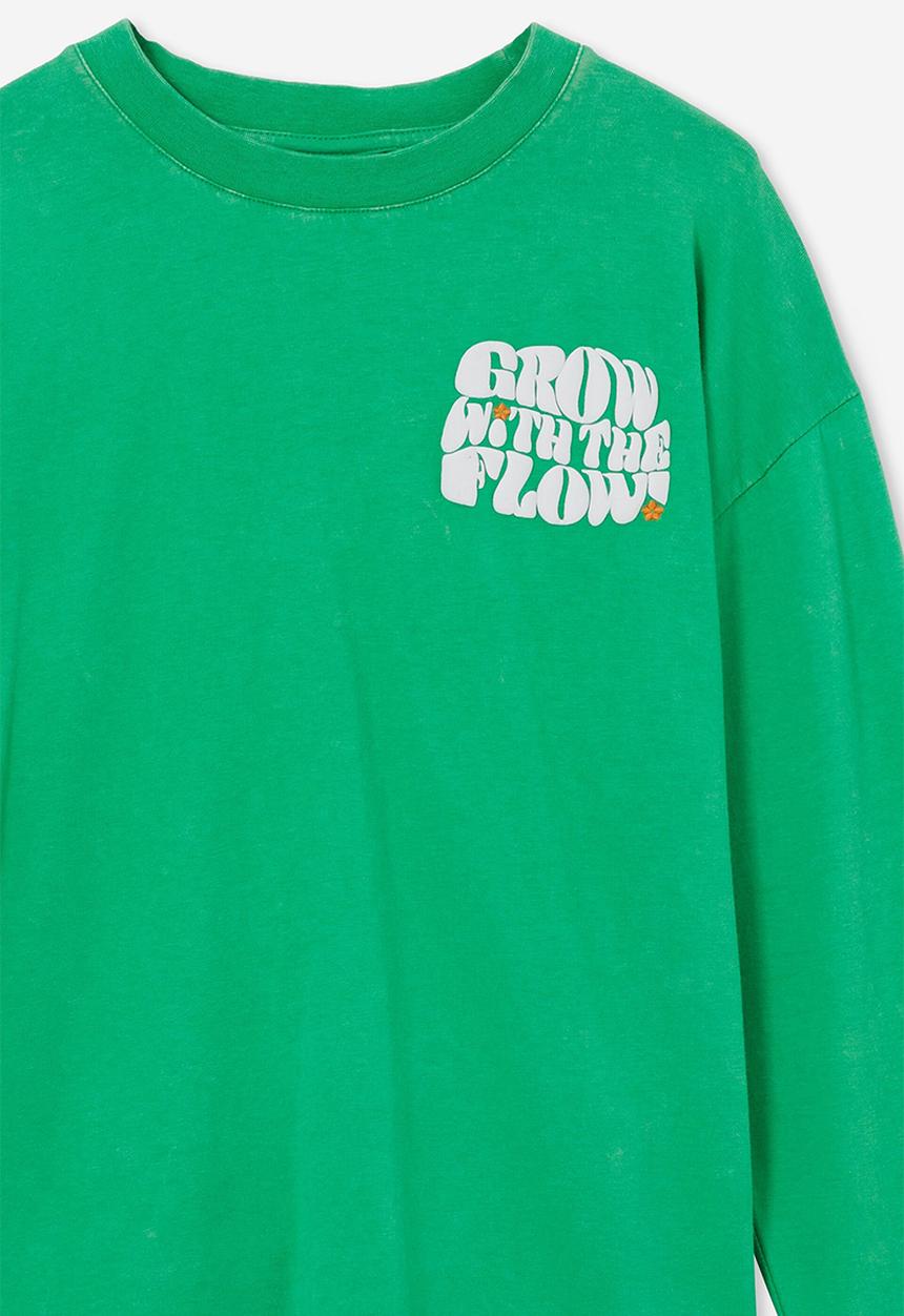 Cotton On - Rhiannah long sleeve tee - green splash/grow with the flow