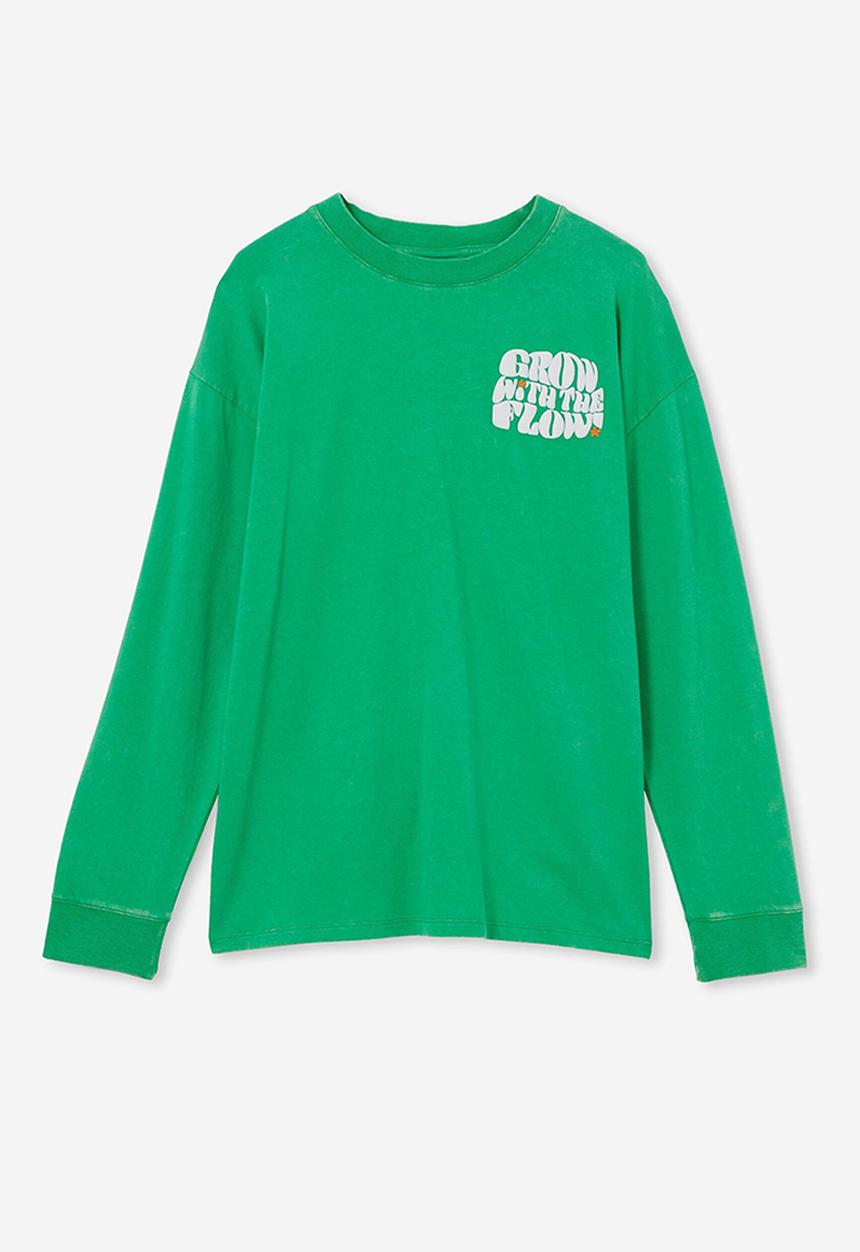 Cotton On - Rhiannah long sleeve tee - green splash/grow with the flow