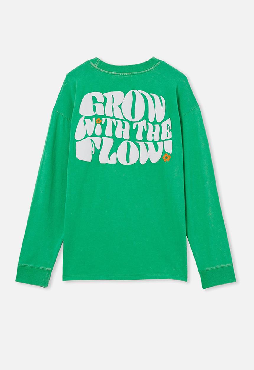 Cotton On - Rhiannah long sleeve tee - green splash/grow with the flow