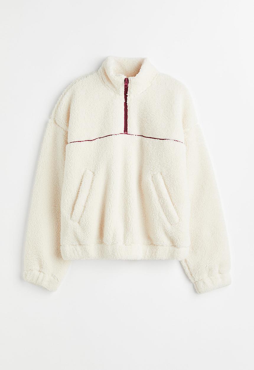 H&M - Zip-top teddy sweatshirt - cream