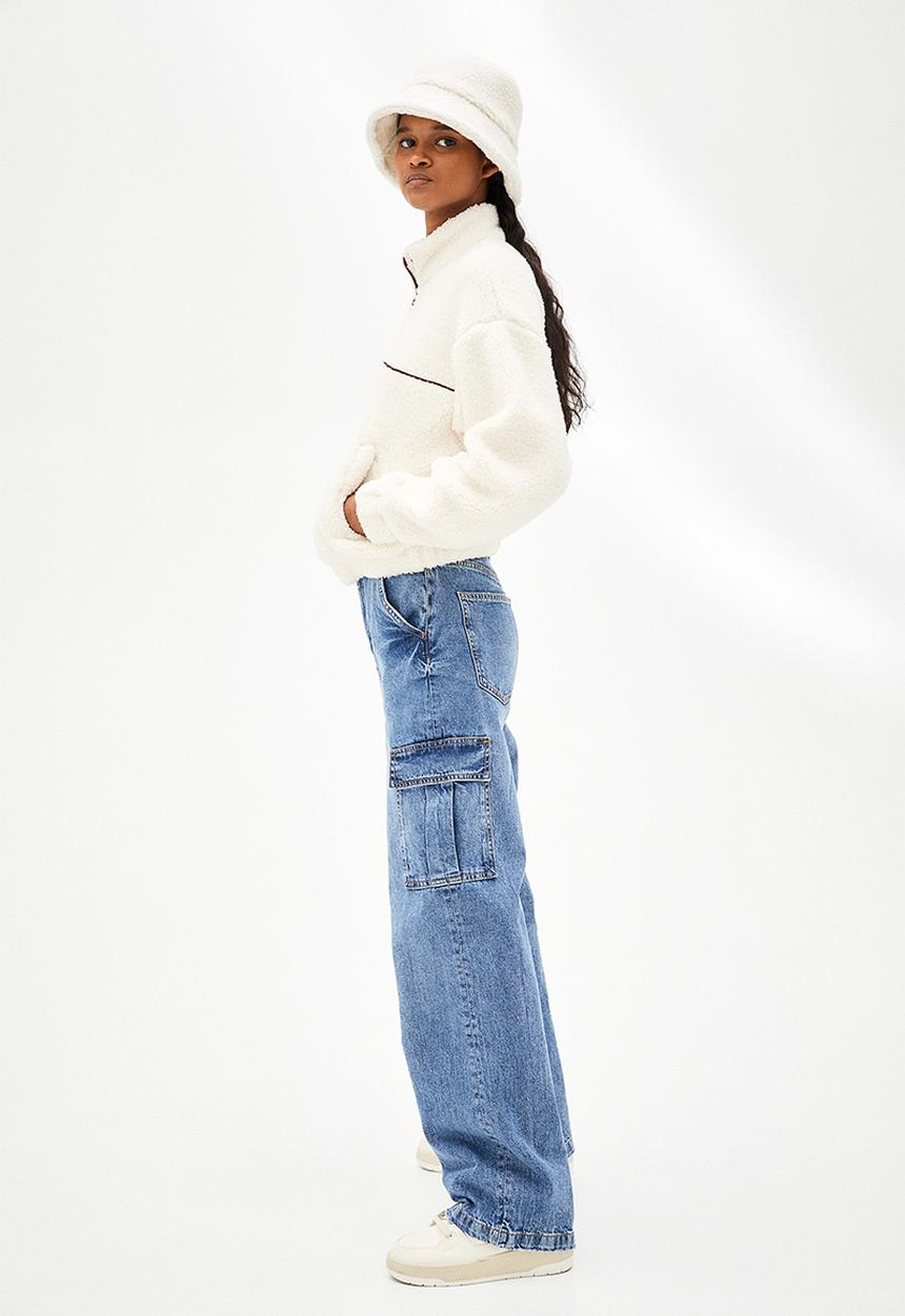 H&M - Zip-top teddy sweatshirt - cream