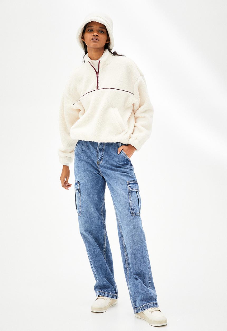 H&M - Zip-top teddy sweatshirt - cream
