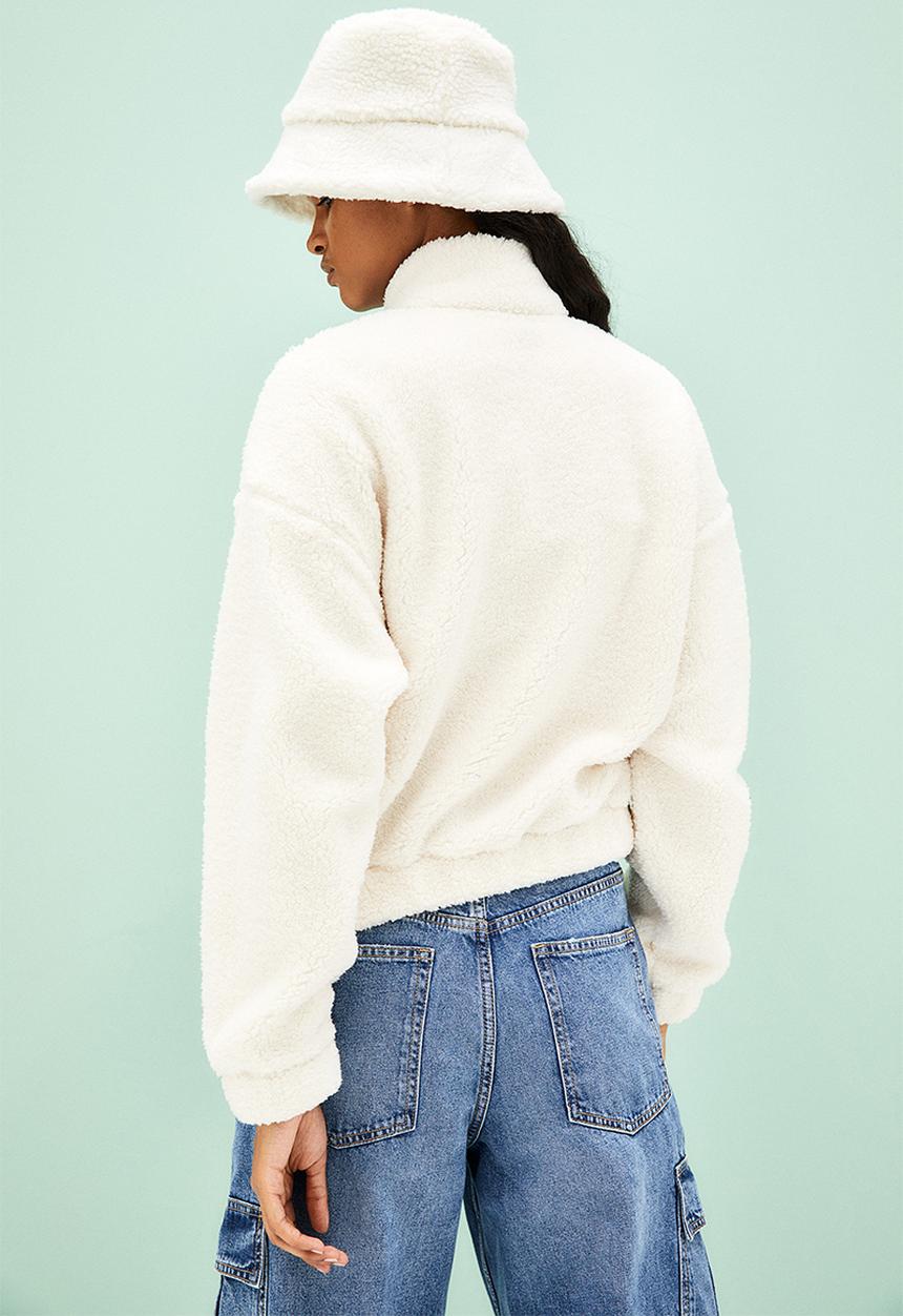 H&M - Zip-top teddy sweatshirt - cream