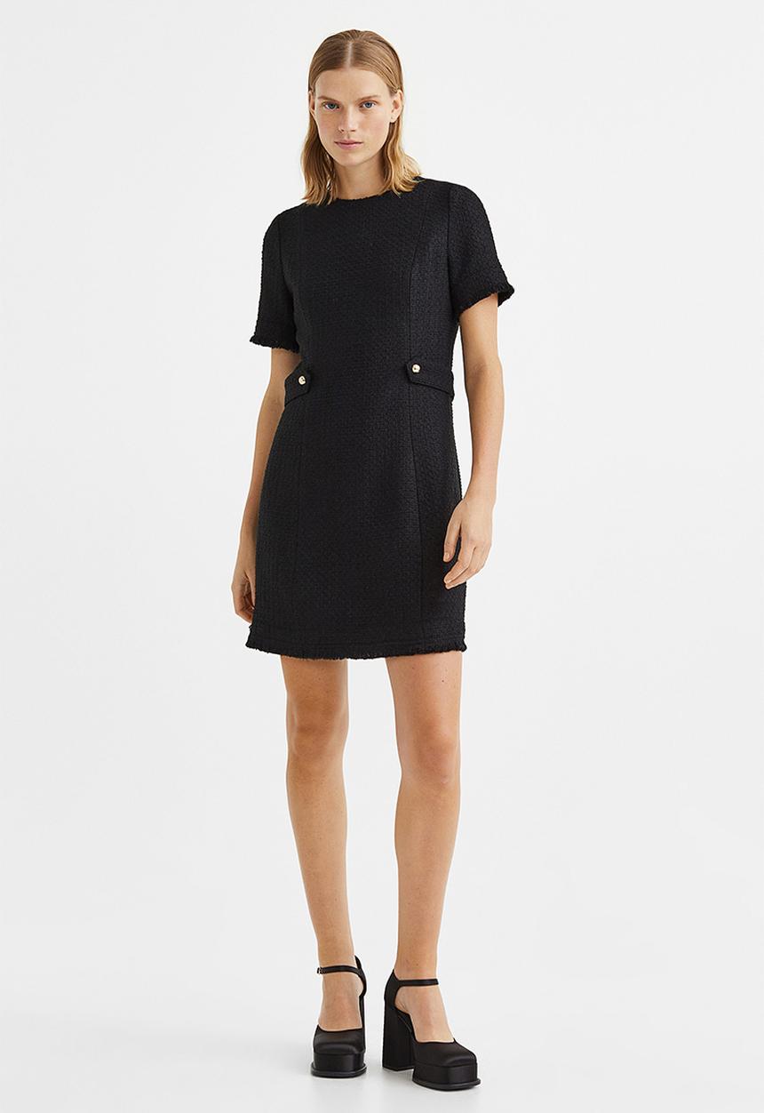 H&M - Wool-blend bouclé dress - black