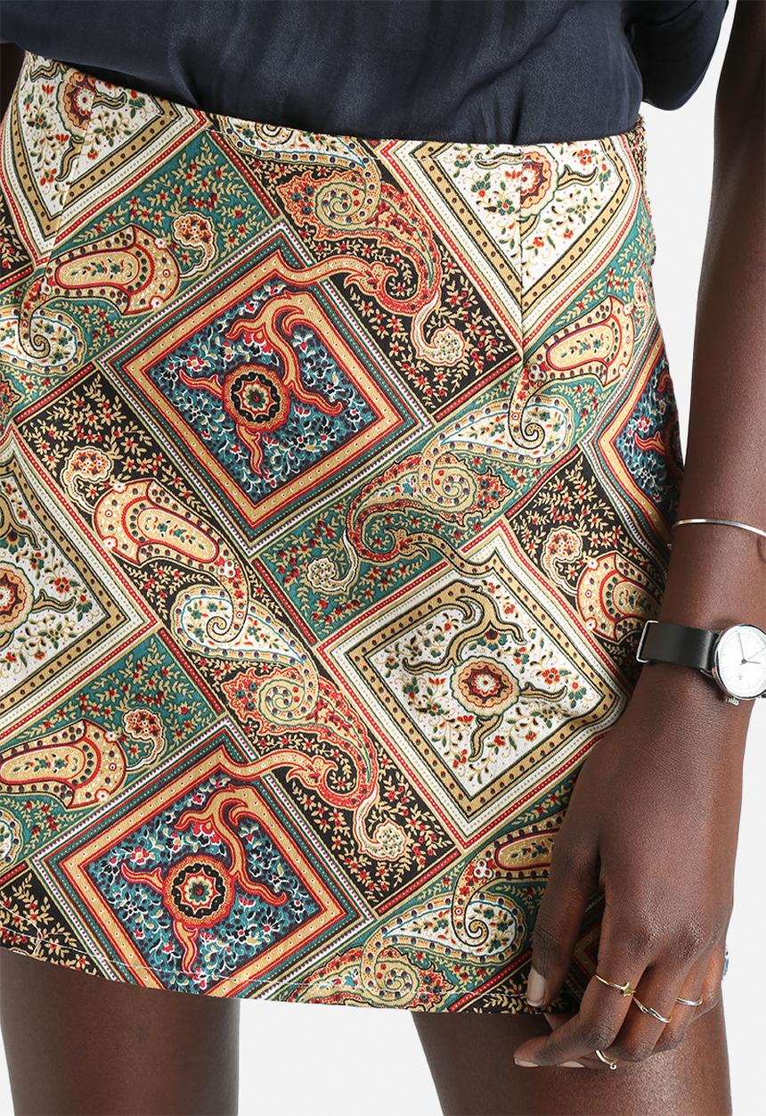 Motel - Annie Twill Stretch Paisley Patch Skirt